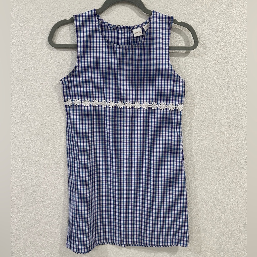 Girls Vintage Cherokee Button Down Plaid Dress Daisy Flower Detail Size Large
